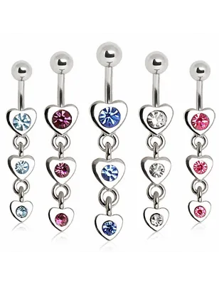 Piercing nombril triple coeur à strass