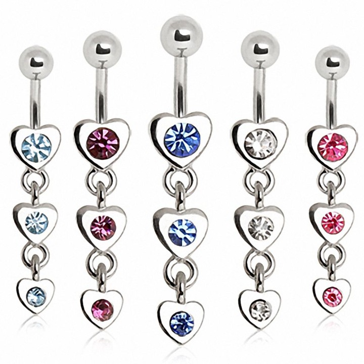 Piercing nombril triple coeur à strass