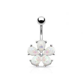 Piercing nombril fleur pétales opale blanche