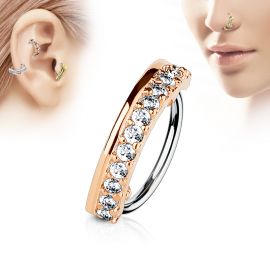 Piercing nez anneau ligne de strass or rose