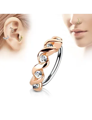 Piercing nez anneau twist doré pavé de strass