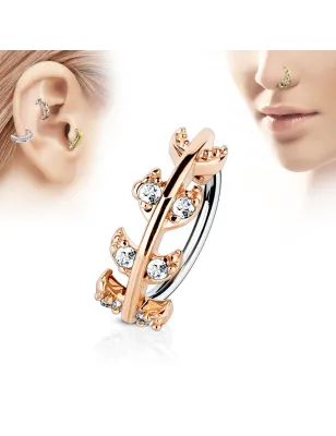 Piercing oreille nez anneau vigne or rose pavée de strass