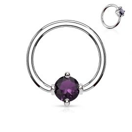 Piercing anneau captif pierre ronde violette