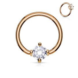 Piercing anneau captif plaqué or rose pierre ronde blanche