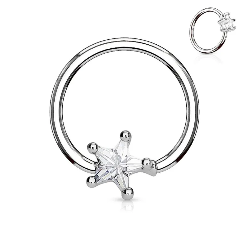 Piercing anneau captif pierre étoile blanche