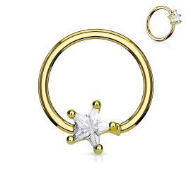 Piercing anneau captif plaqué or pierre étoile blanche