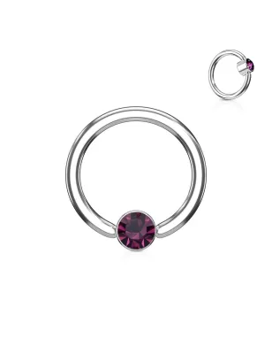 Piercing anneau captif cristal violet