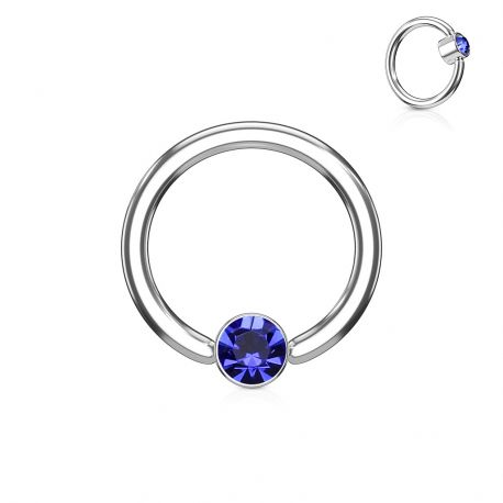 Piercing anneau captif cristal bleu