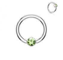 Piercing anneau captif cristal vert