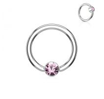 Piercing anneau captif cristal rose