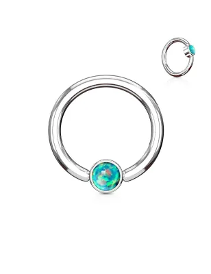 Piercing anneau captif opale verte