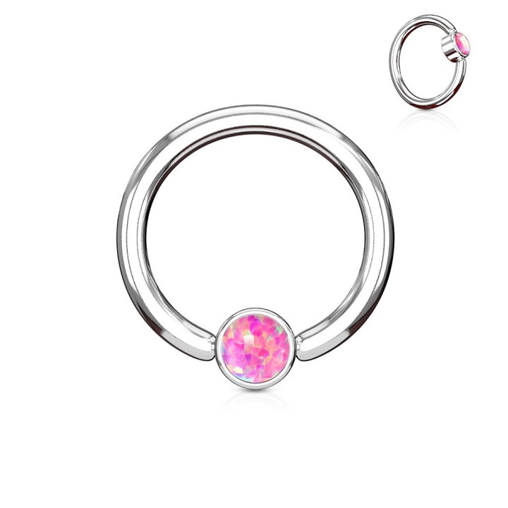 Piercing anneau captif opale blanche