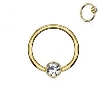 Piercing anneau captif cristal blanc acier doré