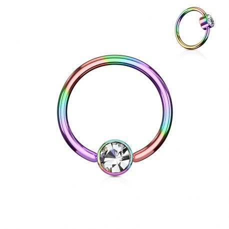 Piercing anneau captif cristal blanc acier or rose