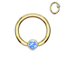 Piercing anneau captif acier doré opale bleu