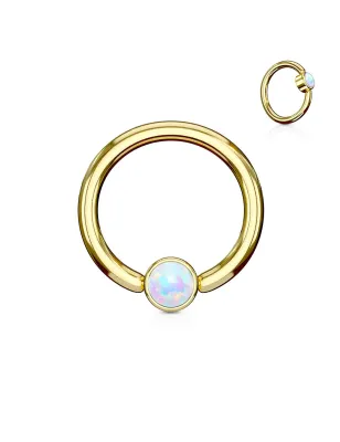 Piercing anneau captif acier doré opale bleu