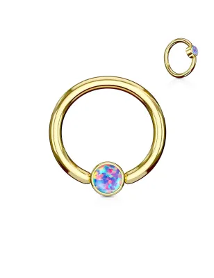 Piercing anneau captif acier doré opale violet