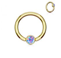 Piercing anneau captif acier doré opale violet