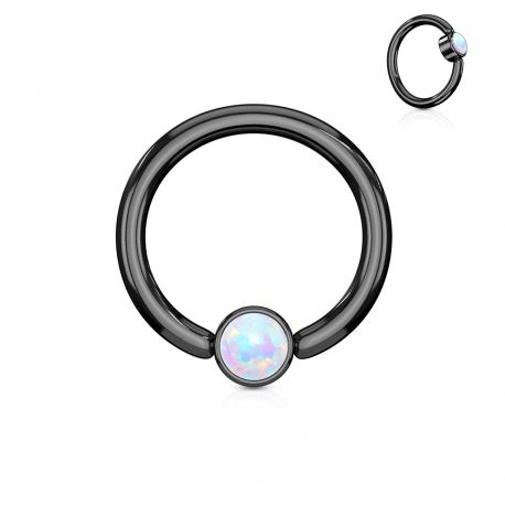 Piercing anneau captif acier noir opale bleu