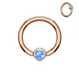 Piercing anneau captif acier rosé opale bleu