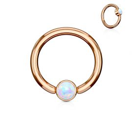 Piercing anneau captif acier rosé opale blanche