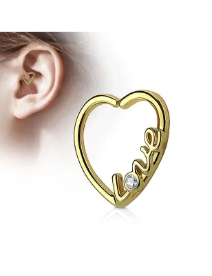 Piercing cartilage daith coeur doré love strass