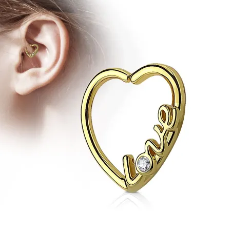 Piercing cartilage daith coeur doré love strass