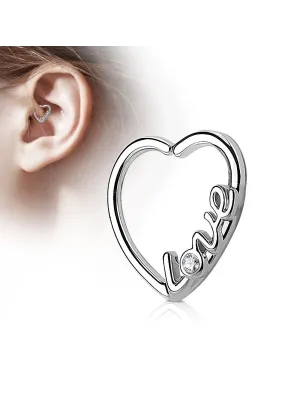 Piercing cartilage daith coeur argenté love strass
