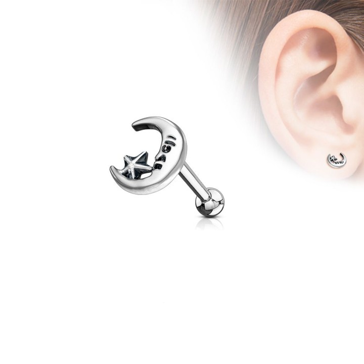 Piercing cartilage hélix lune avec étoile