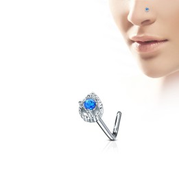 Piercing nez tige en L  larme opale bleue