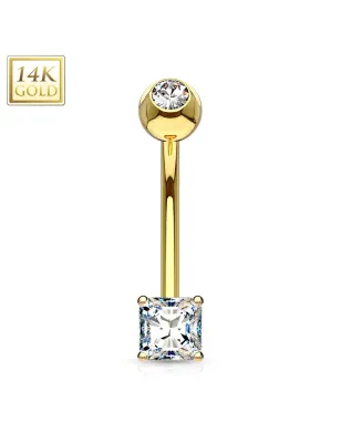 Piercing nombril Or 14 gemme carré