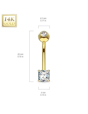 Piercing nombril Or 14 gemme carré