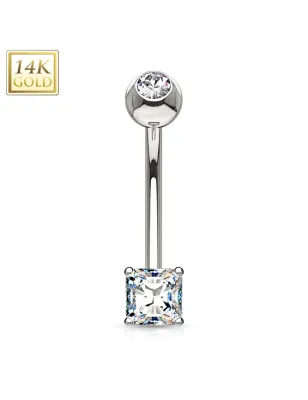 Piercing nombril Or blanc 14 carats gemme carré