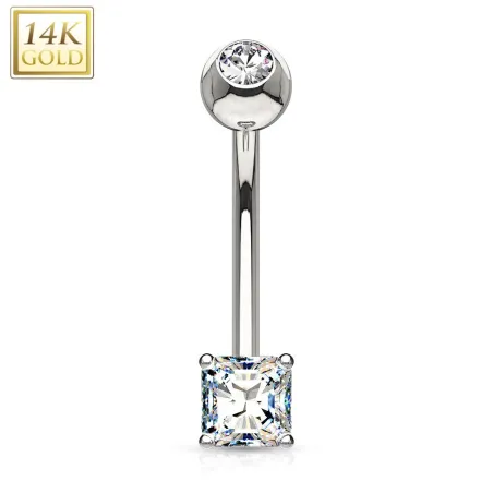 Piercing nombril Or blanc 14 carats gemme carré
