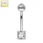 Piercing nombril Or blanc 14 carats gemme carré