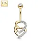 Piercing nombril Or jaune 14 carats coeurs entrelacés