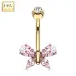 Piercing nombril Or jaune 14 carats papillon gemme rose