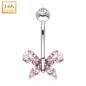 Piercing nombril Or blanc 14 carats papillon gemme rose