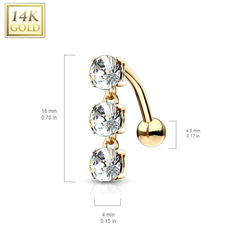 Piercing Nombril En Or Jaune 14 Carats - Anneau Avec Strass, Tige 1.6 Mm X 10 Mm