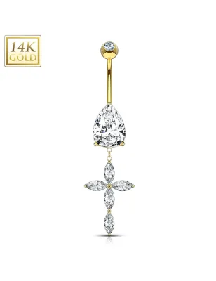 Piercing nombril Or 14 carats croix