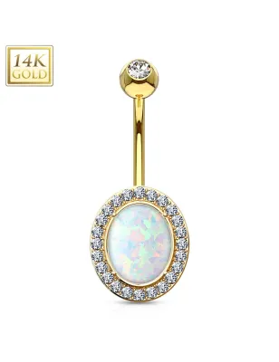 Piercing nombril or 14 carats opale de synthèse ovale