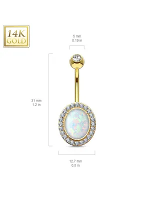 Piercing nombril or 14 carats opale de synthèse ovale