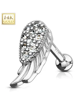 Piercing Cartilage Oreille Aile d'ange en Or Blanc 14 Carats