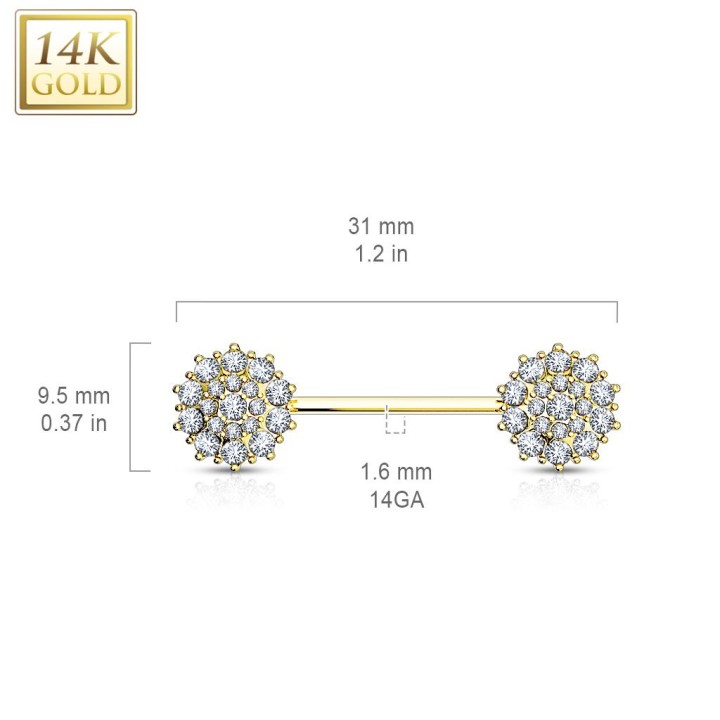 Piercing téton fleurs en Or Jaune 14 Carats