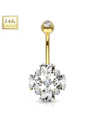 Piercing nombril Or Jaune 14 Carats fleur 4 coeurs