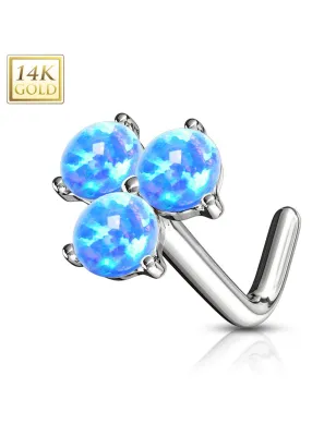 Piercing nez Or blanc 14 carats trois opales bleues