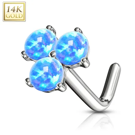 Piercing nez Or blanc 14 carats trois opales bleues