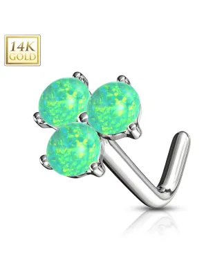 Piercing nez Or blanc 14 carats trois opales vertes