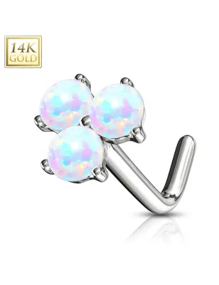 Piercing nez Or blanc 14 carats trois opales blanches
