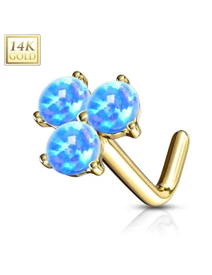 Piercing nez Or jaune 14 carats trois opales bleues